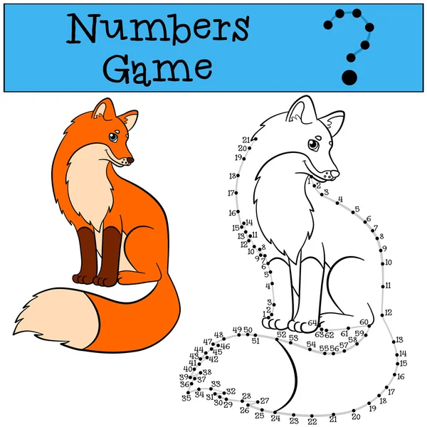 Educative spellen voor jonge geitjes: getallen spel met contour. Schattige Vos zit en glimlacht. — Stockvector