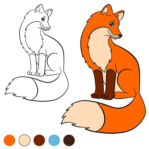 Coloring page. Color me: fox. Cute beautiful fox. — Stock Vector