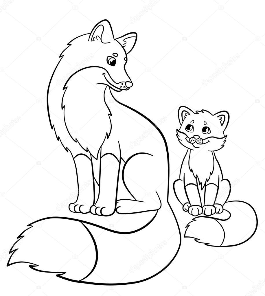 Coloring pages Wild animals Mother fox with her little