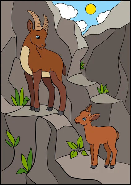 Animales de dibujos animados. Madre ibex con su bebé ibex . — Archivo Imágenes Vectoriales