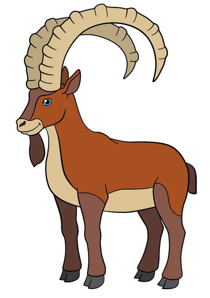 Kartun hewan. Cute indah ibex tersenyum . - Stok Vektor