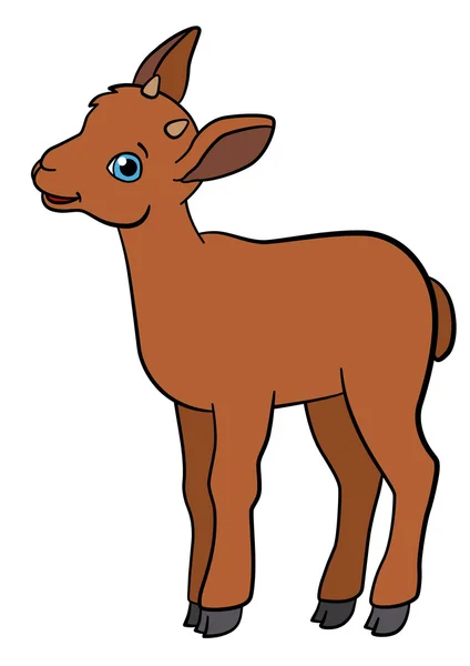 Cartoon animals. Little cute baby ibex smiles. — Stock Vector