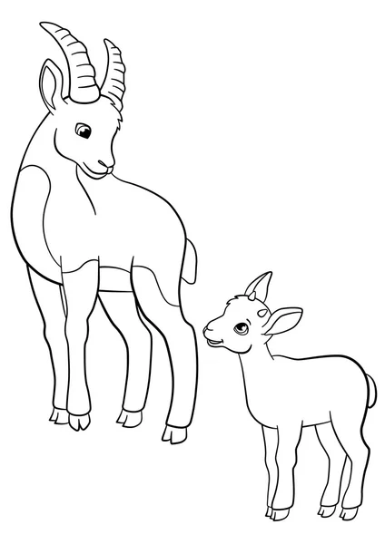 Páginas para colorear. Madre ibex con su pequeño bebé lindo . — Vector de stock