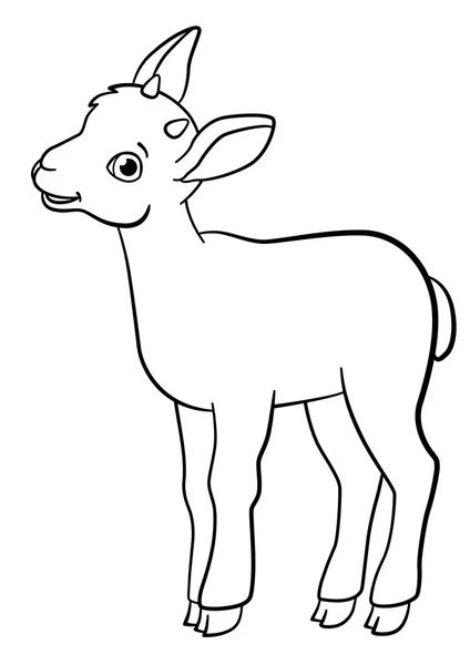 Páginas para colorear. Pequeño bebé lindo ibex sonrisas . — Vector de stock