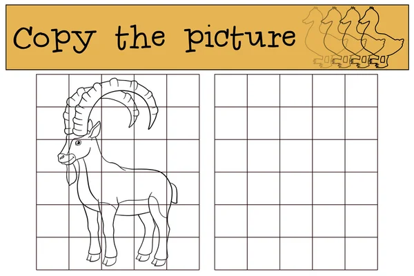 Juego educativo: Copiar la imagen. Lindo ibex con grandes cuernos . — Archivo Imágenes Vectoriales
