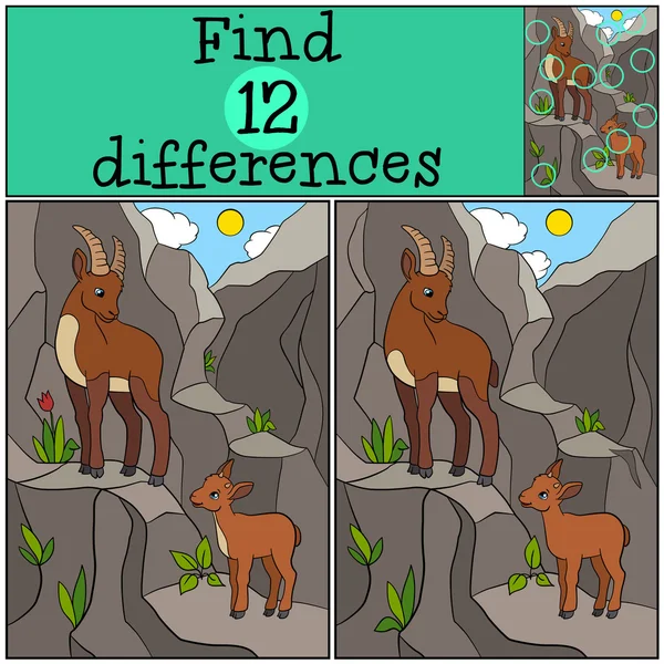 Образовательная игра: Найдите различия. Мать косуля со своим малышом — стоковый вектор