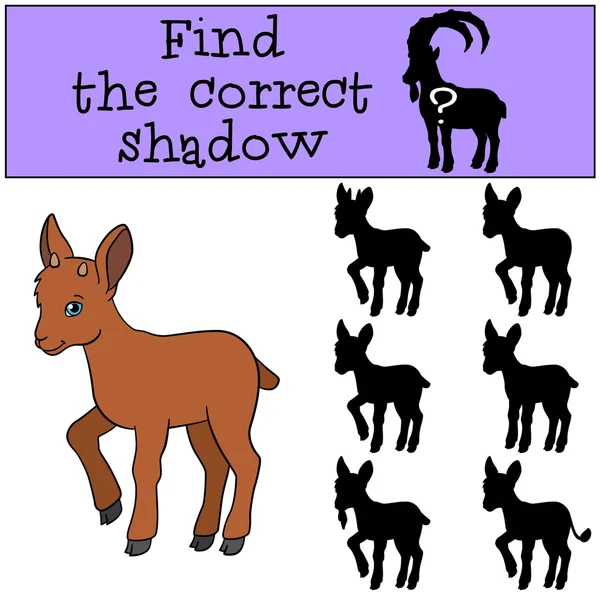 Lernspiel: Finden Sie den richtigen Schatten. kleine süße Baby-Steinböcke — Stockvektor