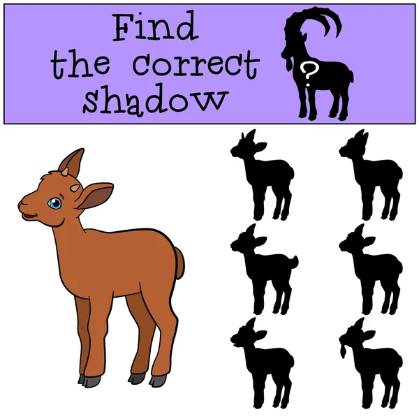 Jogo educativo: Encontre a sombra correta. Pequeno bebê bonito ibex —  Vetores de Stock