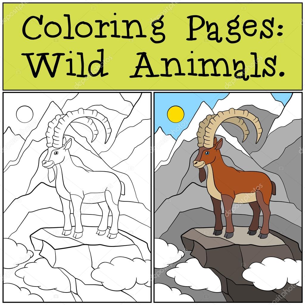 Disegni da colorare Animali selvatici Sorrisi di stambecco carina — Vettoriale Stock
