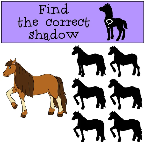 Dětské hry: najít správný stín. Roztomilý kůň. — Stockový vektor