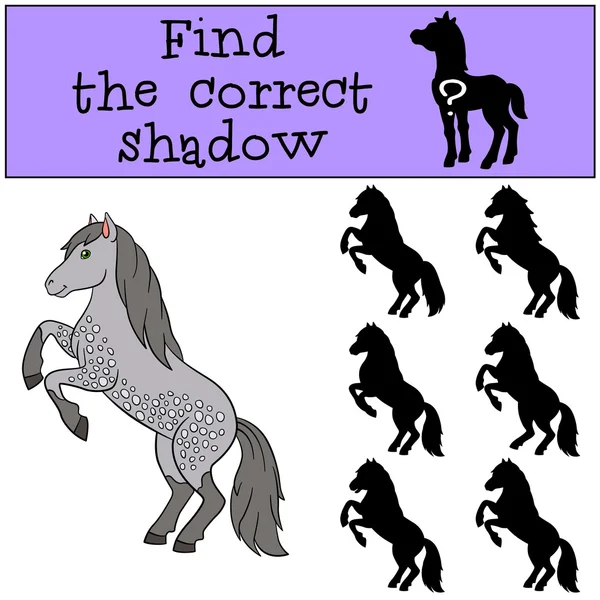 Juegos para niños: Encuentra la sombra correcta. Lindo caballo . — Vector de stock