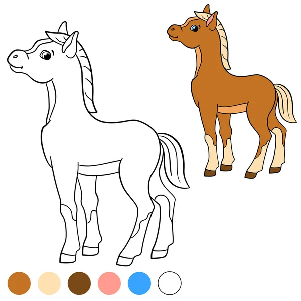 Coloring page. Color me: horse. Little cute foal. — Stock Vector