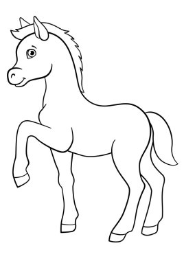 Coloring pages. Farm animals. Little cute foal. clipart