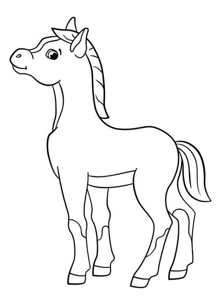 Coloring pages. Farm animals. Little cute foal. — Stock Vector