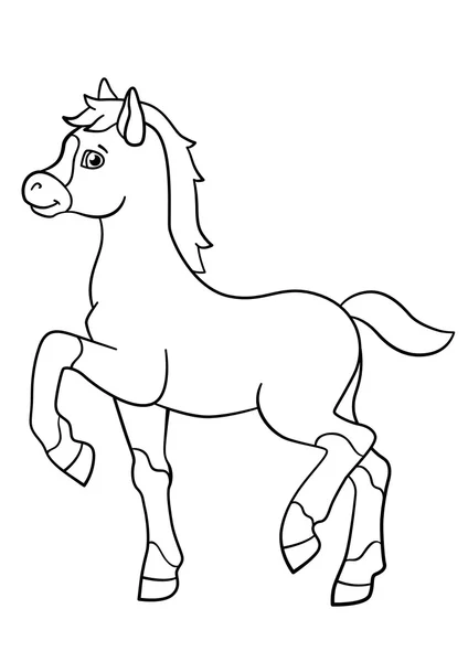 着色のページ。農場の動物。小さなかわいい子馬. — ストックベクタ