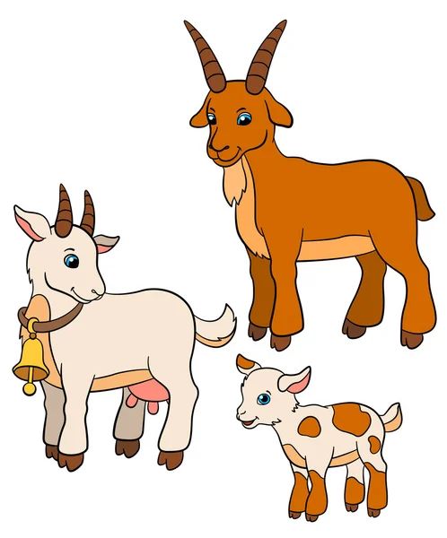 孩子们的卡通农场动物。山羊家庭. — 图库矢量图片