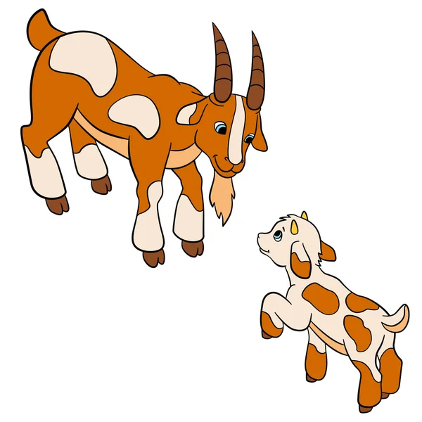 Мультфильм сельскохозяйственных животных для детей. Отец коза со своим козленком . — стоковый вектор