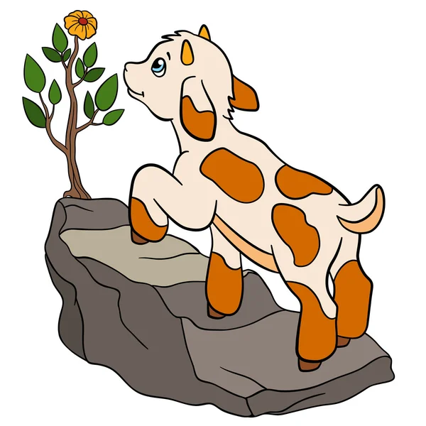 Cartoon landbouwhuisdieren voor kinderen. Kleine schattige baby geit. — Stockvector