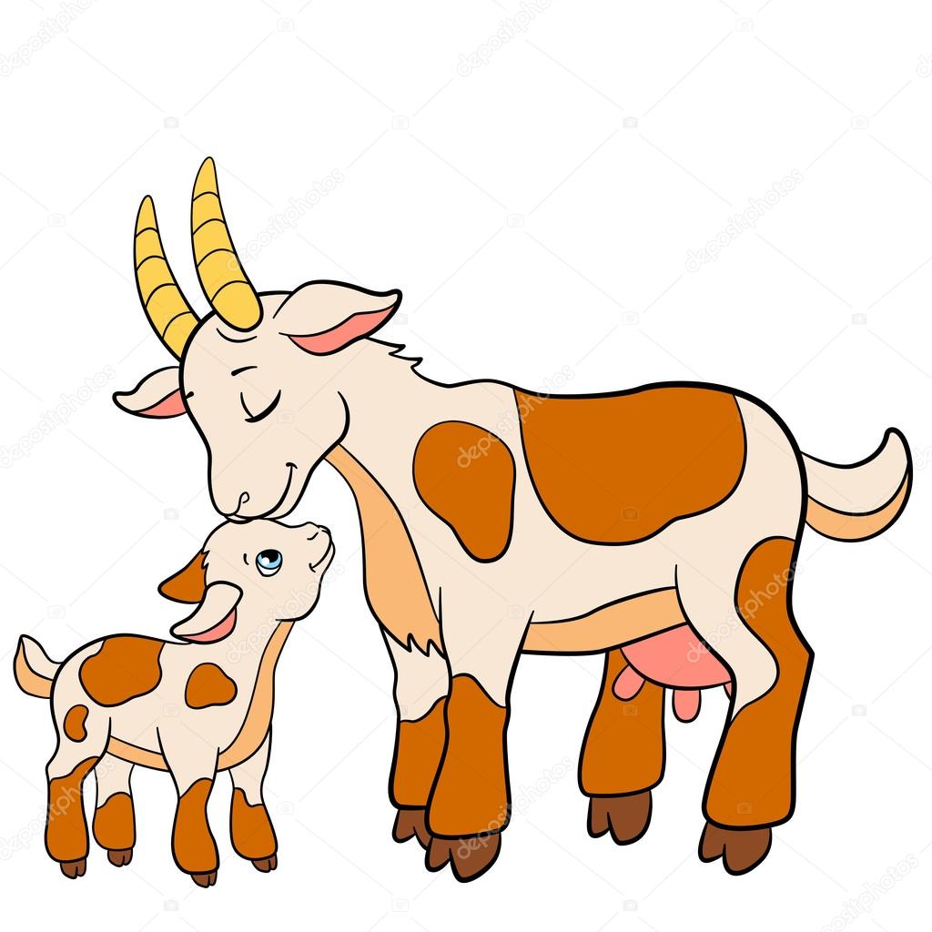 Cartoon farm animals for kids. Mother goat with her baby Stock Vector Image  by ©ya-mayka #115559278