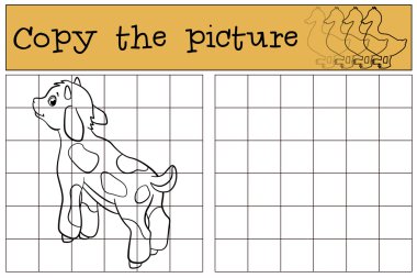 Çocuk oyunları: Resmi kopyalayın. Küçük sevimli bebek keçi.