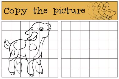 Çocuk oyunları: Resmi kopyalayın. Küçük sevimli bebek keçi.