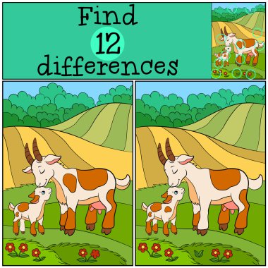 Çocuk oyunları: farklılıkları bulun. Anne keçi bebeğiyle.