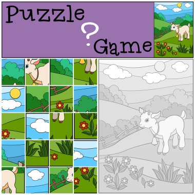 Eğitim oyun çocuklar için. Bulmaca. Küçük şirin bebek keçi.