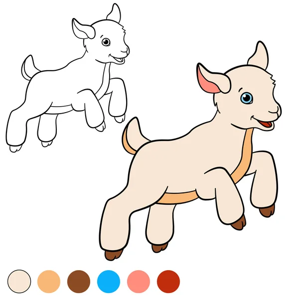 Página para colorear. Color mí: cabra. Pequeña cabra bebé lindo . — Vector de stock