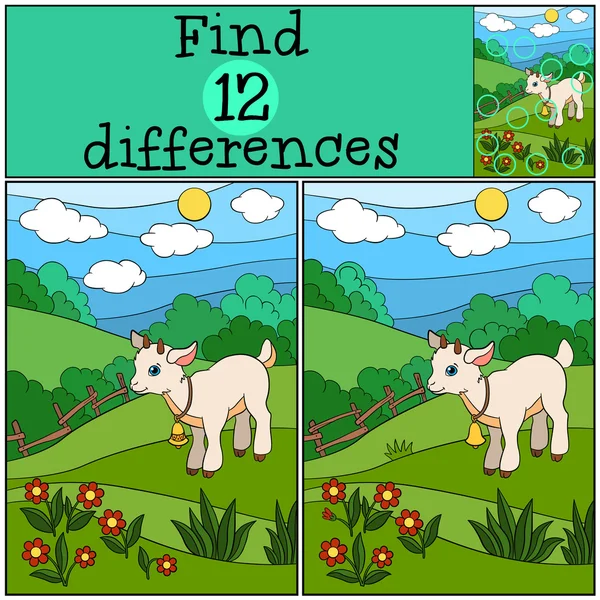 儿童游戏：查找差异。小可爱的小山羊. — 图库矢量图片