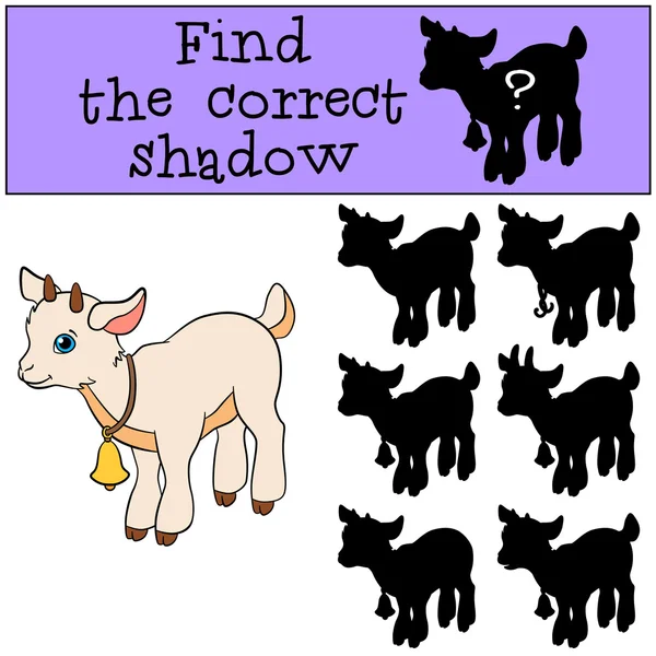 儿童游戏：找到正确的阴影。可爱的小山羊. — 图库矢量图片