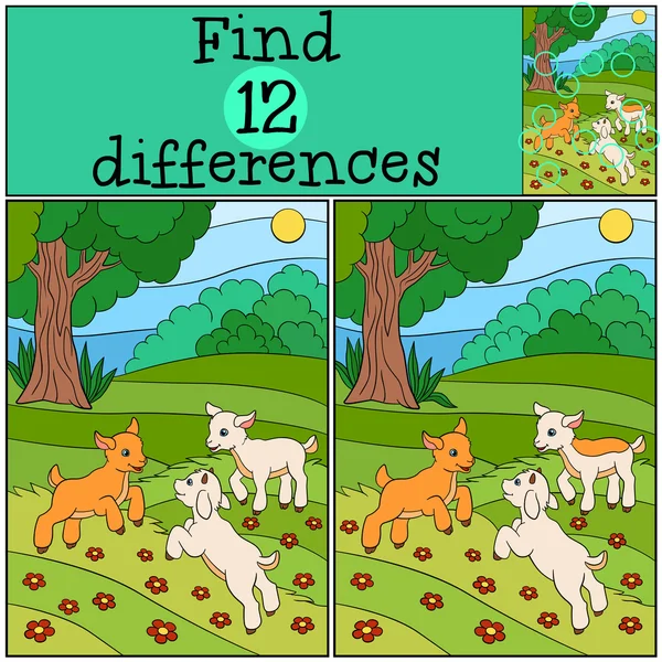 儿童游戏：查找差异。三只可爱的小山羊. — 图库矢量图片