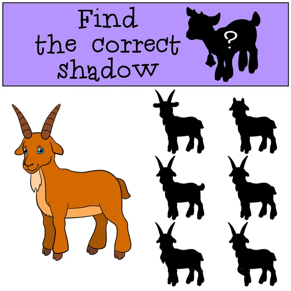 Jogos para crianças: Encontre a sombra correta. Sorrisos de cabra bonitos . —  Vetores de Stock