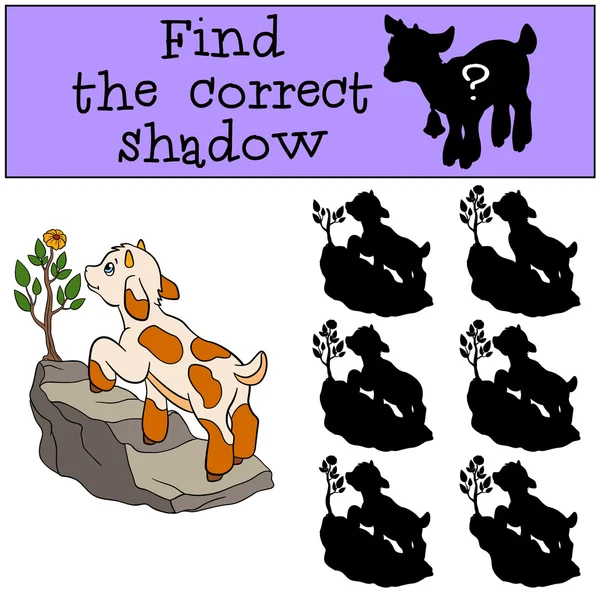 Children games: Find the correct shadow. Cute little baby goat — Stock Vector