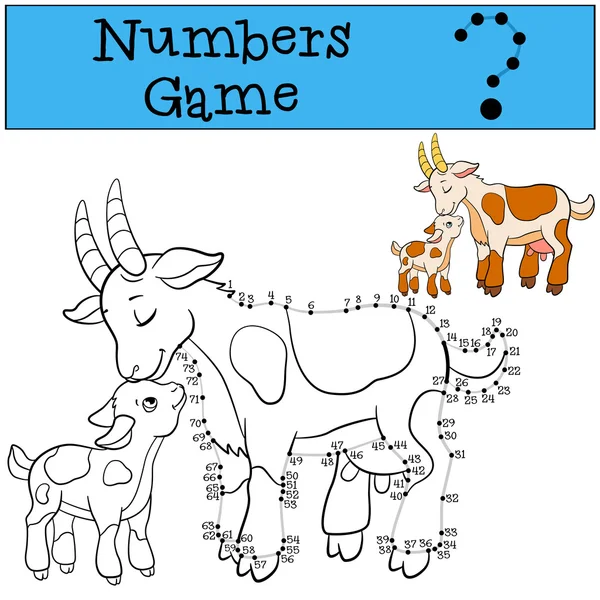 Educational games for kids: Numbers game with contour. Goats — Stock Vector