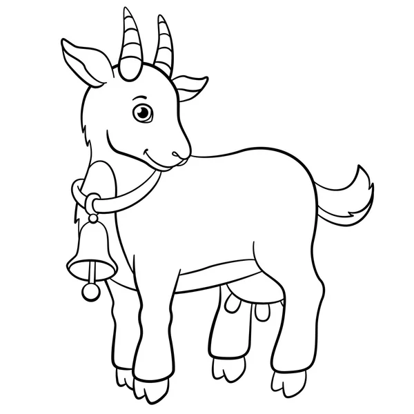 Coloring pages. Farm animals. Little cute goat smiles. — Stock Vector