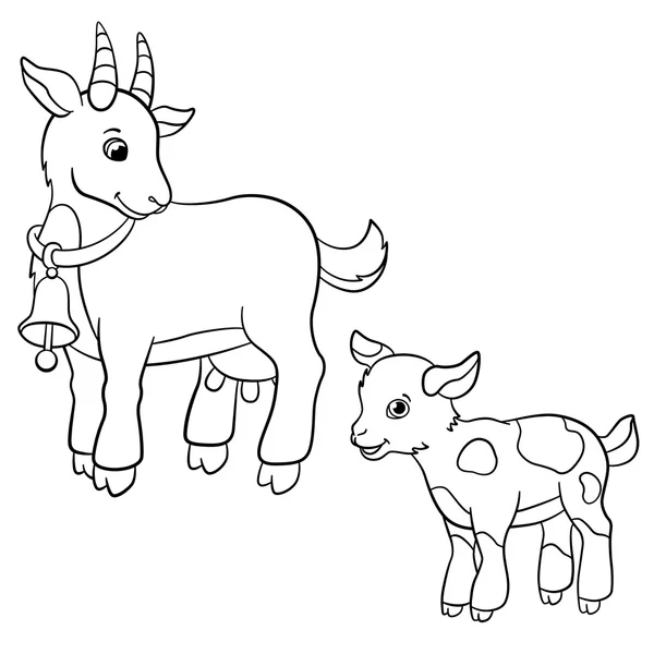 Coloring pages. Farm animals. Cute mother goat with goatling. — Stock Vector