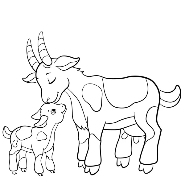 Páginas para colorear. Animales de granja. Madre cabra con su cabra . — Vector de stock