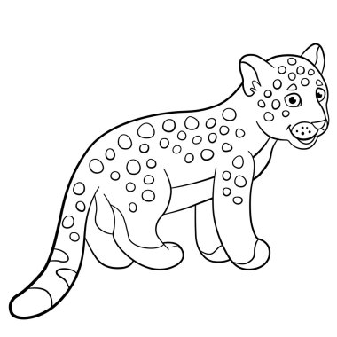 Boyama sayfaları. Küçük şirin bebek jaguar gülümsüyor.