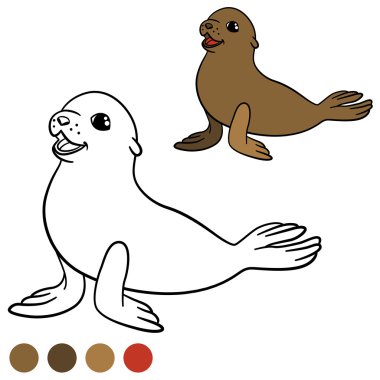 Boyama page renkler. Kahverengi küçük şirin bebek kürk mühür.