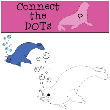 Eğitici bir oyun: noktalar bağlayın. Küçük sevimli fok yüzüyor.