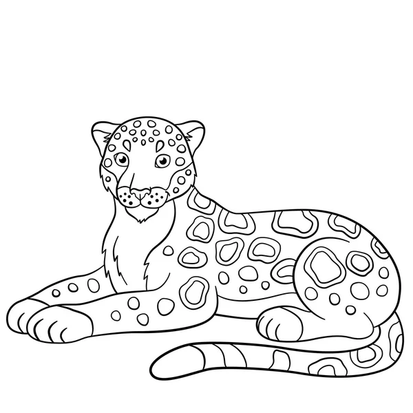 Boyama sayfaları. Şirin jaguar gülümsüyor. — Stok Vektör