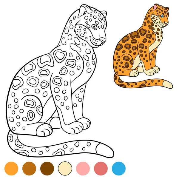 Malvorlage mit Farben. Niedlicher Jaguar lächelt. — Stockvektor