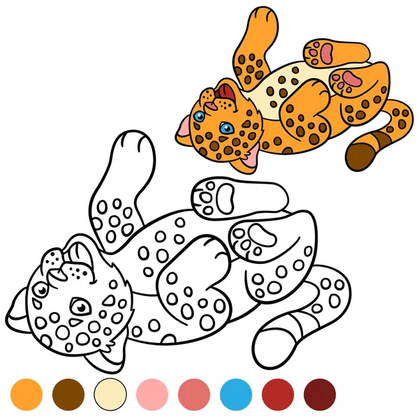 Desenho para colorir com cores. Pouco bonito bebê jaguar . — Vetor de Stock