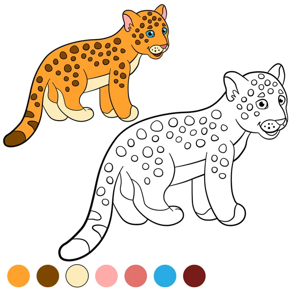 Malvorlage mit Farben. kleiner niedlicher Baby-Jaguar. — Stockvektor
