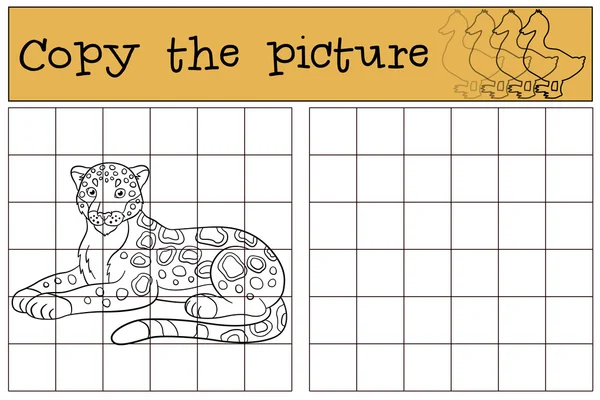 Lernspiel: das Bild kopieren. Niedlicher Jaguar lächelt. — Stockvektor