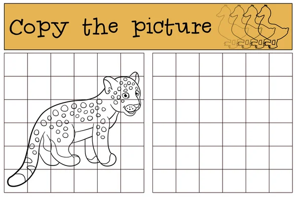 Juego educativo: Copiar la imagen. Pequeño lindo bebé jaguar . — Vector de stock