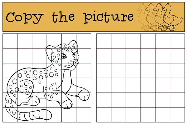 Lernspiel: das Bild kopieren. kleiner niedlicher Baby-Jaguar. — Stockvektor