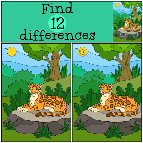 Juego educativo: Encuentra diferencias. lindo jaguaron la piedra . — Vector de stock