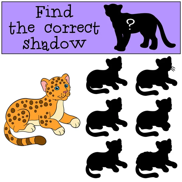 Juego educativo: Encuentra la sombra correcta. Pequeño lindo bebé jaguar — Vector de stock
