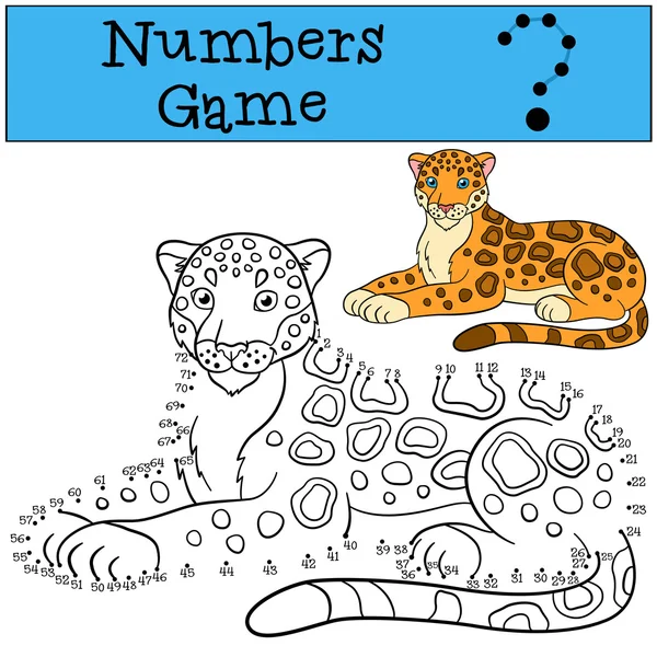Educational game: Numbers game. Cute spotted jaguar smiles. — Stock Vector